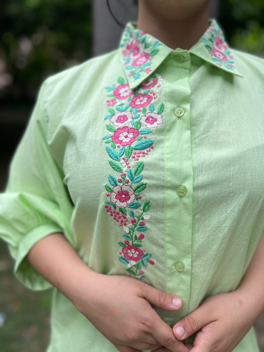 Green embroidered shirts
