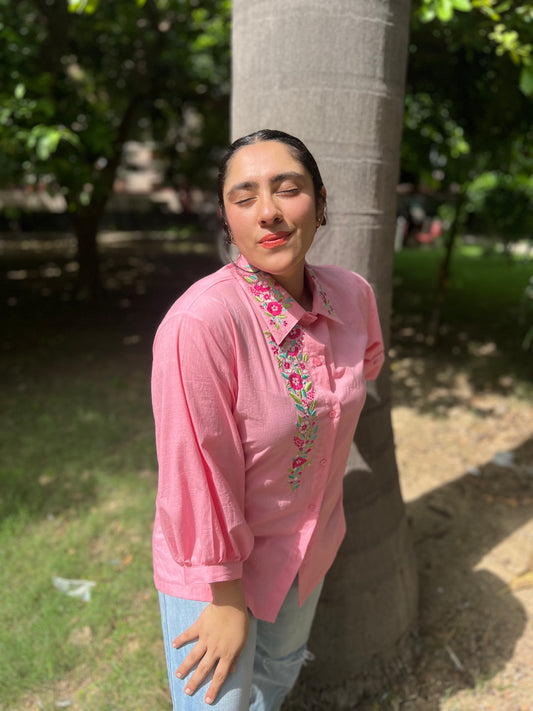 Pink embroidered shirts