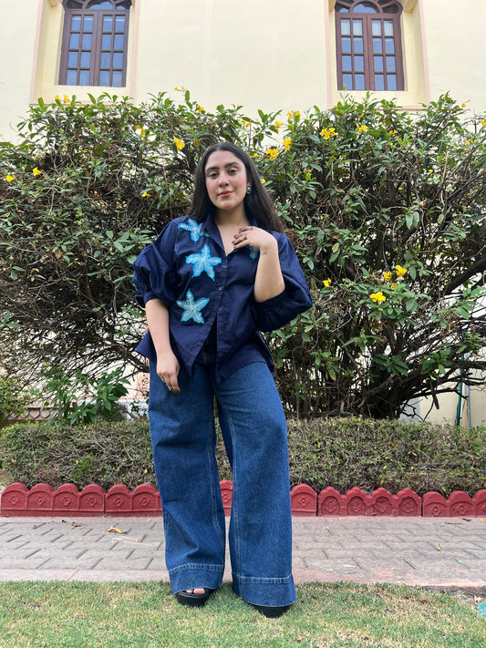 Blue hand painted shirt
