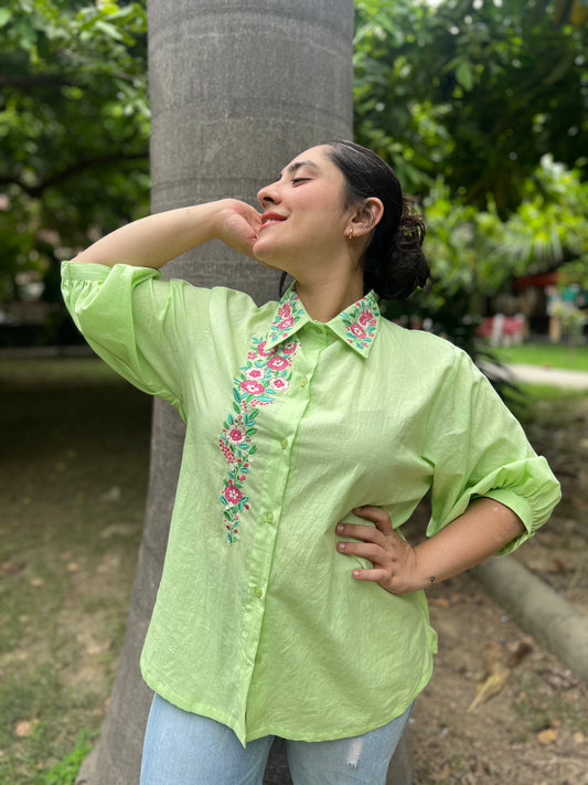 Green embroidered shirts