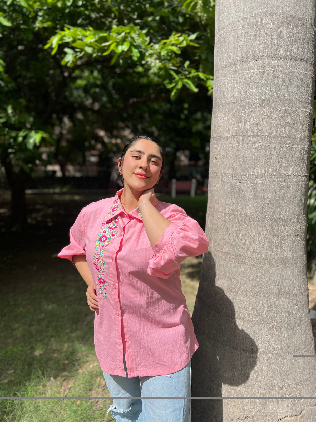 Pink embroidered shirts