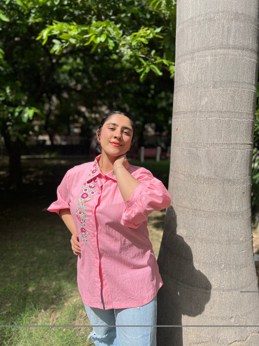 Pink embroidered shirts